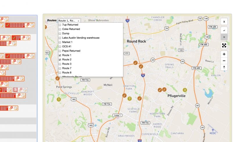 screenshot of maps route with drop down menu