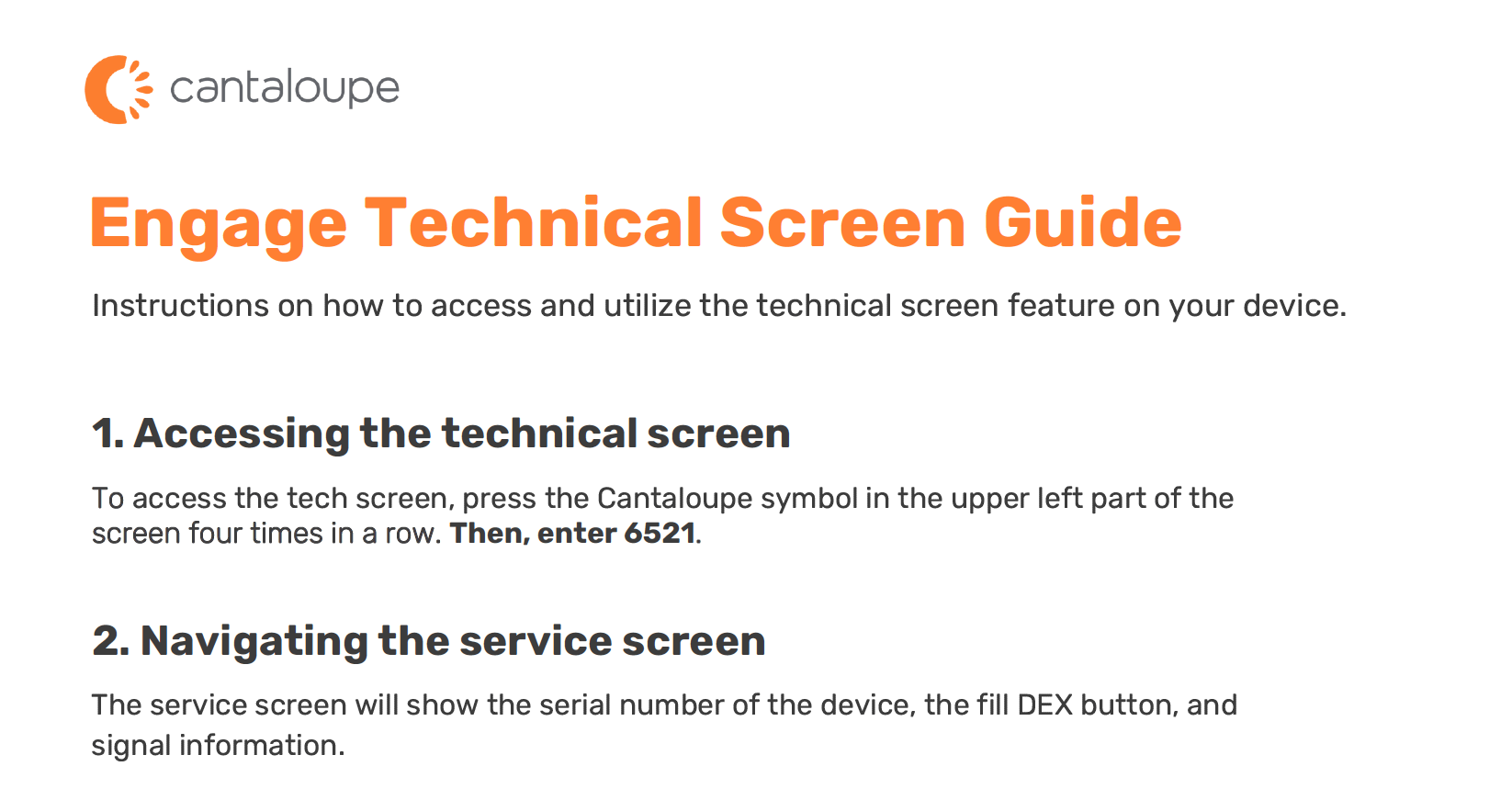 Engage Technical Screen Instruction Guide